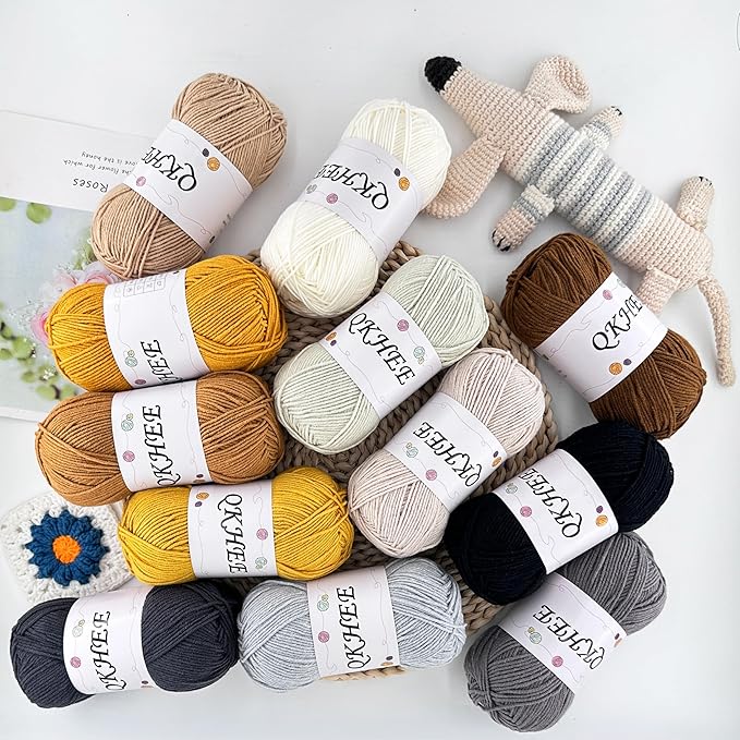 Yarn for Crocheting and Knitting 12 * 1.76 Oz (50G) /195yd, Fine/Fingering Weight (1), 60% Cotton 40% Acrylic Soft Yarn kit for Making Sweater and amigurumi (Morandi)