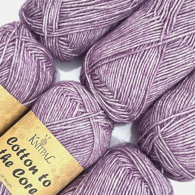 Cotton to The Core Cotton Yarn for Crocheting, 6-Pack (852 Yds / 300G), Free Patterns, Beginners Friendly - Soft Baby Yarn for Knitting - 3 DK Light Worsted Weight - Plum Purple