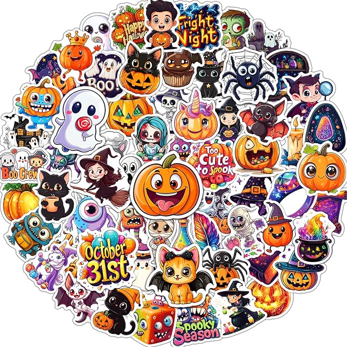 jcfire halloween stickers for kids, 100 pcs halloween party favors, waterproof cute vinyl stickers for water bottle crafts, party decorations supplies, goodie bags stuffers kids gift toys games treats