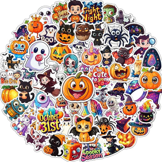 jcfire halloween stickers for kids, 100 pcs halloween party favors, waterproof cute vinyl stickers for water bottle crafts, party decorations supplies, goodie bags stuffers kids gift toys games treats