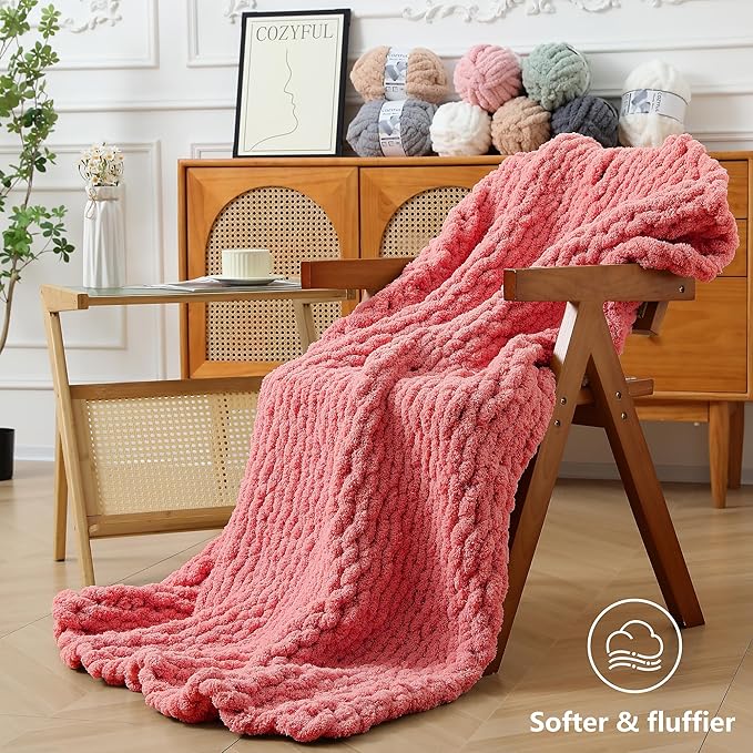 Chunky Yarn for Hand Knitting - #10 Chunky Chenille Yarn, Jumbo Big Thick Chunky Yarns for Crocheting, Super Bulky Chunky Knit Blanket Yarns, 8 Skein (25 yds 8 oz Each Skein), Terracotta Rose