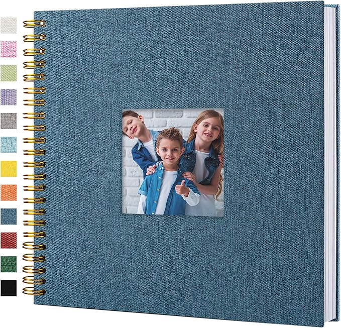 Scrapbook Photo Album Linen Cover, 12 x 12 Inch Hardcover Kraft White Pages Memory Book, for Travel Wedding Guest Book Christmas Baby Shower (40 Sheets/ 80 Pages,Blue)