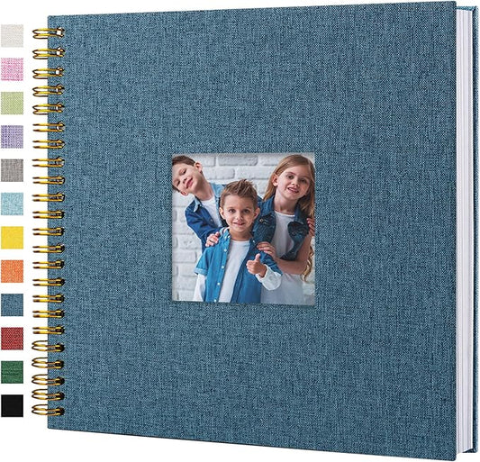 Scrapbook Photo Album Linen Cover, 12 x 12 Inch Hardcover Kraft White Pages Memory Book, for Travel Wedding Guest Book Christmas Baby Shower (40 Sheets/ 80 Pages,Blue)