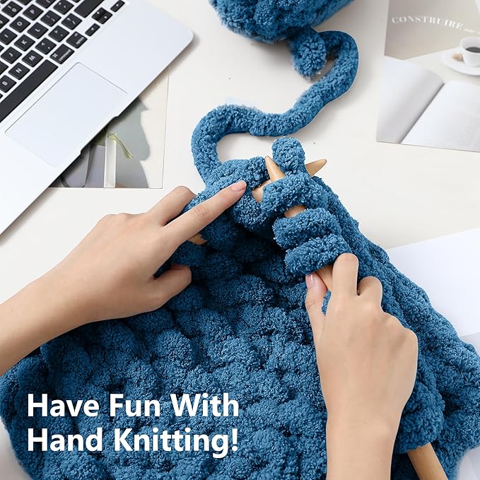 Chunky Yarn for Hand Knitting - #10 Chunky Chenille Yarn, Jumbo Big Thick Chunky Yarns for Crocheting, Super Bulky Chunky Knit Blanket Yarns, 8 Skein (25 yds 8 oz Each Skein), Indigo