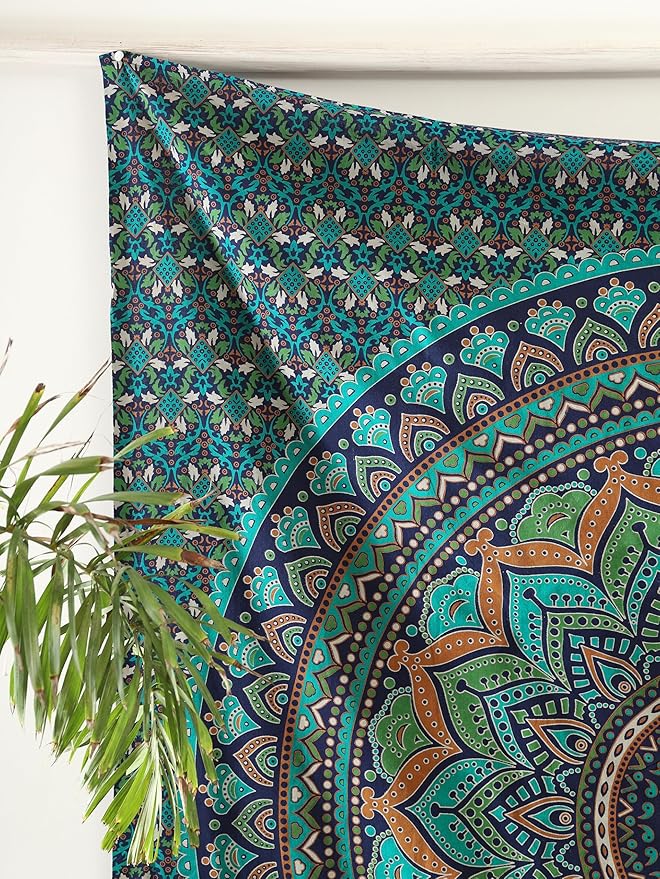 popular handicrafts mandala hippie psychedelic ombre tapestry wall hanging - indian maditation gypsy bohemian hippy dorm room decor tarqouise 60x54 inch
