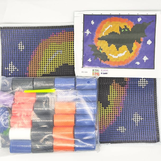 Howie's Latch Hook Kits for Adults, DIY Halloween Latch Hook Kit Rug Crochet Yarn, Color Preprinted Pattern Embroidery Decoration(Halloween Bats, 19.69 x 14.96 inch)