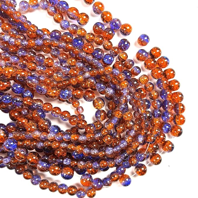 Glass Beads for Jewelry Making, 315Pcs Crackle Round 6/8/10mm Crystal Beads for Bracelet Craft Necklace Earring Making Wine Charms Wind Chimes, Red Amber with Blue Color