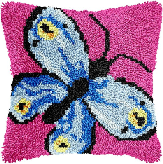 Manzapu Latch Hook Pillow Kits for Adults Beginners, 43cm*43cm Home Decor Pillow Cover Making Kit with Crochet Tool ＆ Precut Yarns and Coded Canvas Christmax Halloween Craft Gifts for Women Mom