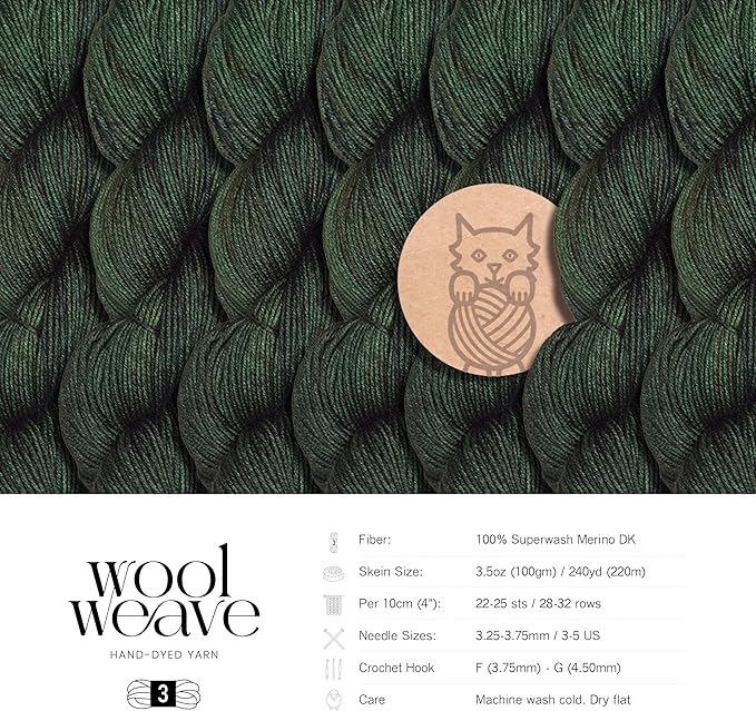 Superwash Merino Wool Yarn for Knitting & Crocheting - Premium Hand Dyed Yarns, 100gr, 240 Yards Dk Weight - Luxurious, Soft & Durable Moss Green Yarn