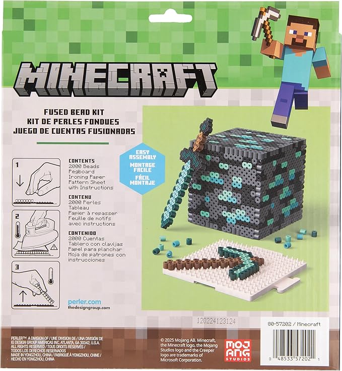 Perler 80-57202 Minecraft 3D Fused Bead Craft Activity Kit with 3 Projects, Multicolor, 2003 Pieces