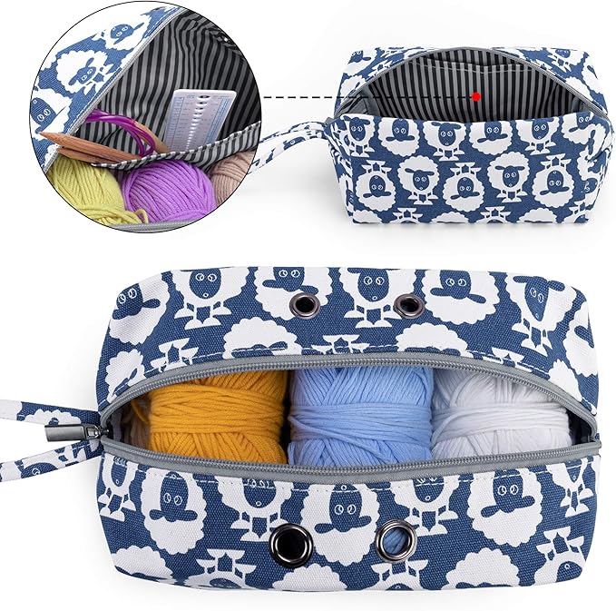 LUXJA Small Yarn Storage Bag, Portable Knitting Bag for Yarn Skeins, Crochet Hooks, Knitting Needles (up to 8 Inches) and Other Small Accessories (Sheep)