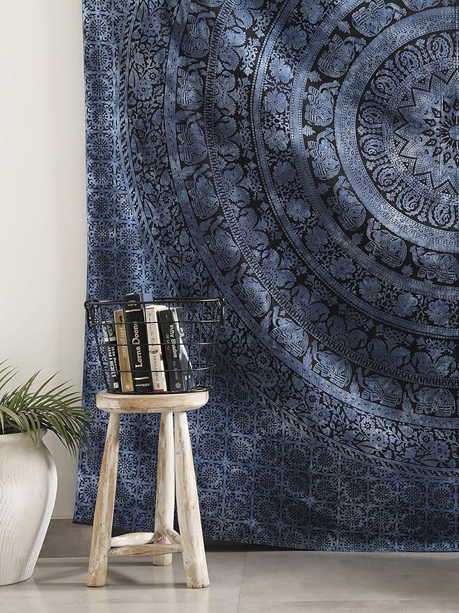 popular handicrafts queen mandala hippie tie dye psychedelic elephant tapestry wall hanging - indian maditation gypsy bohemian hippy dorm room decor blue 81x88 inch