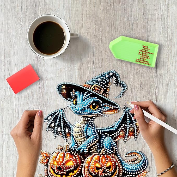 SENQAO Dragon Diamond Art Hanging Kits for Adults, Acrylic Diamonds Painting Pendant Board Kit Halloween Pumpkin, Diamond Art Painting Window Pendants Home Garden Wall Hanging Kits Hanging Ornament