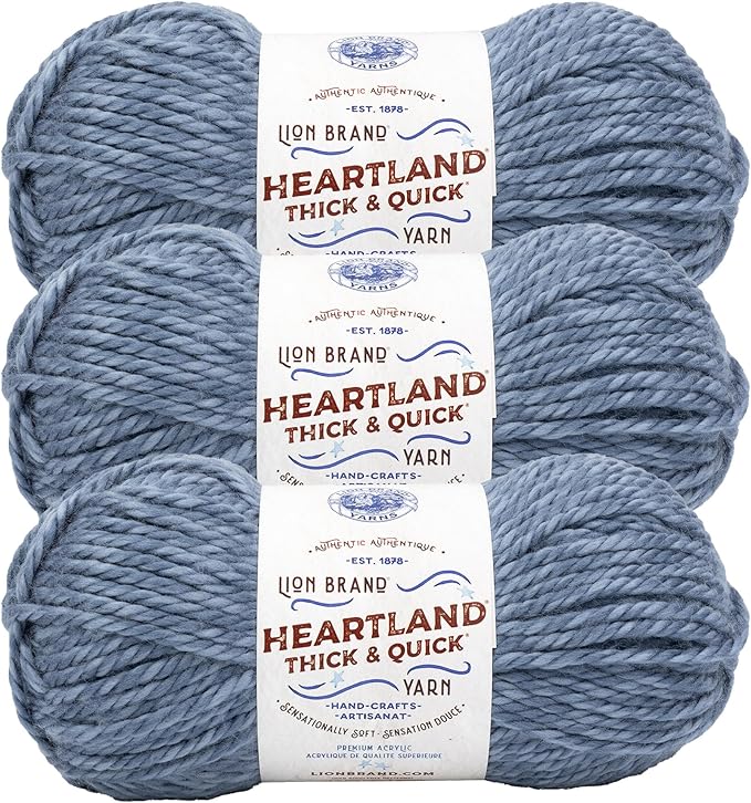 Lion Brand Yarn Heartland Thick & Quick Bulky Heathered Yarn for Knitting and Crochet, Belle Isle, 3 Pack