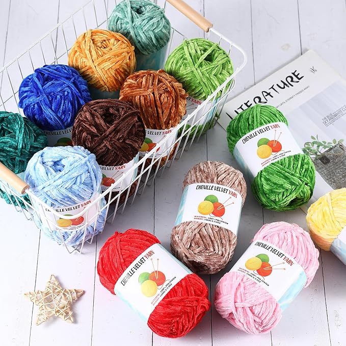 6 * 100g Velvet Chenille Chunky Yarn, Handcrafts Weaving Soft Chenille for Crocheting Clearance, Used for Making Baby Yarn Blanket, Clothes, Knitting Creations (F)