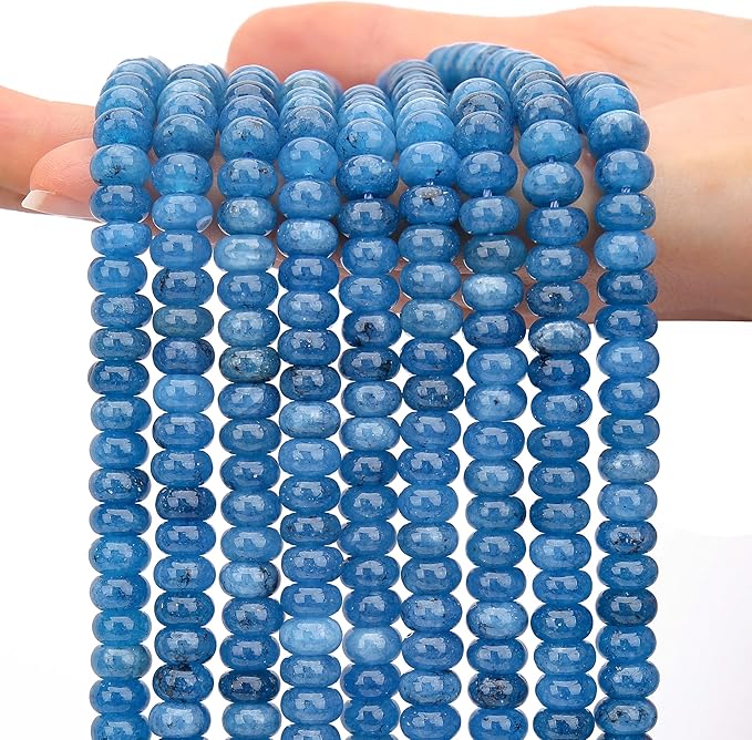 2 Strands (150PCs) Lake Blue Jade Rondelle Beads, 5 * 8mm Gemstone Loose Spacer Abacus Disk Beads for DIY Bracelet Necklace Earrings Jewelry Making, Craft Supplies Beading Kit