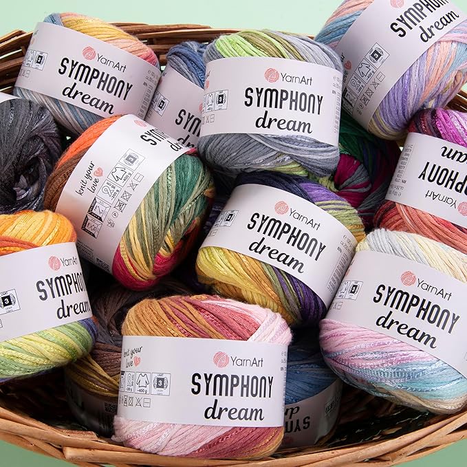 YarnArt Symphony Dream - Luxury Soft Rainbow Cotton Yarn, 80% Cotton 20% Viscose, Sport Weight Knitting & Crochet Yarn – 273 Yards, 3.52 Oz – Ideal for Shawls, Blouses, Dresses, Bags & Hats (3110)