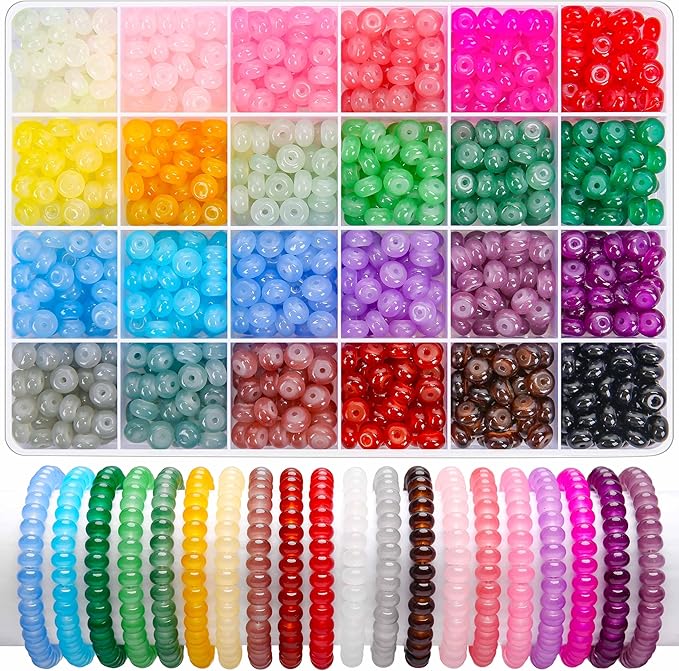BONNY BOXX Abacus Glass Beads for Jewelry Making, 960pcs 5x8mm Rondelle Spacer Beads in 24 Colors, Crystal Gemstone Beads for Bracelet, Necklace, DIY Crafts