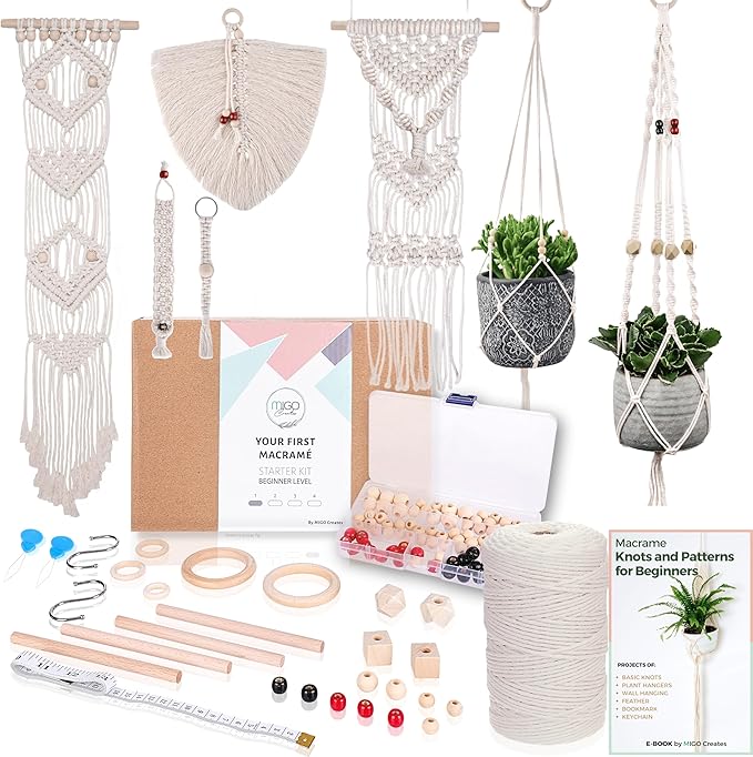 migo creates macrame kits for adults beginners with 126 macrame supplies and 7 projects e-book: diy macrame kit with 165 yards macrame cord and craft supplies & materials to start macrame!