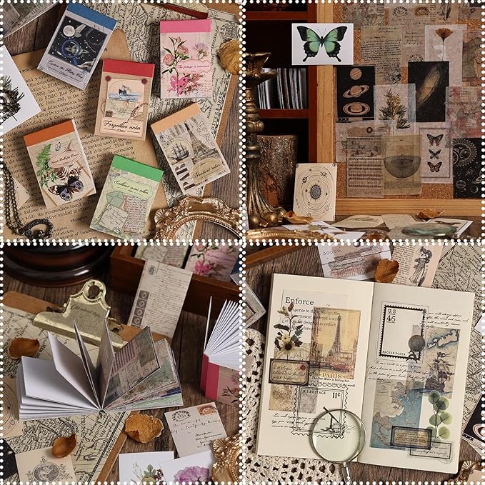 300Pcs Washi Scrapbook Supplies Sticker Set,Nature Vintage Scrapbooking Decals for Junk Journal Supplies Card Making Envelopes Paper Stationery Collage