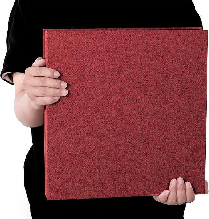 Large Photo Album Self Adhesive 4x6 5x7 3x5 8.5x11 Scrapbook Magnetic Album DIY Scrap Book Length 13 x Width 12.8 (Inches) 120 Sticky Pages Linen Cover DIY Photo Album (Red)