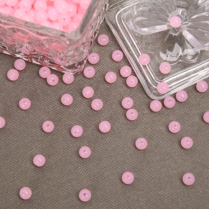 bonny boxx 500pcs 8mm jelly light pink acrylic round beads, smooth transparent acrylic balls, plastic resin gumball bubblegum chunky beads for necklace & bracelet making, crafting supplies