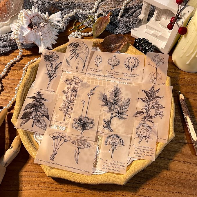 CATaireen Vintage Junk-Journal Mixed Paper Scrapbooking Embellishments Set Retro Journaling Decoupage Stickers Textured Packaging Decorative Cards Tags Kit (Poster A)