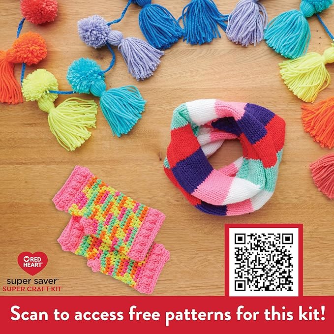 Red Heart Super Saver Yarn Super Craft Kit Brights, with 12 Pack of 50g/1.7 oz. 4 Medium Worsted Yarn for Knitting & Crocheting, 12 Colors, Perfect for Chunky Sweaters, Blankets, Amigurumi