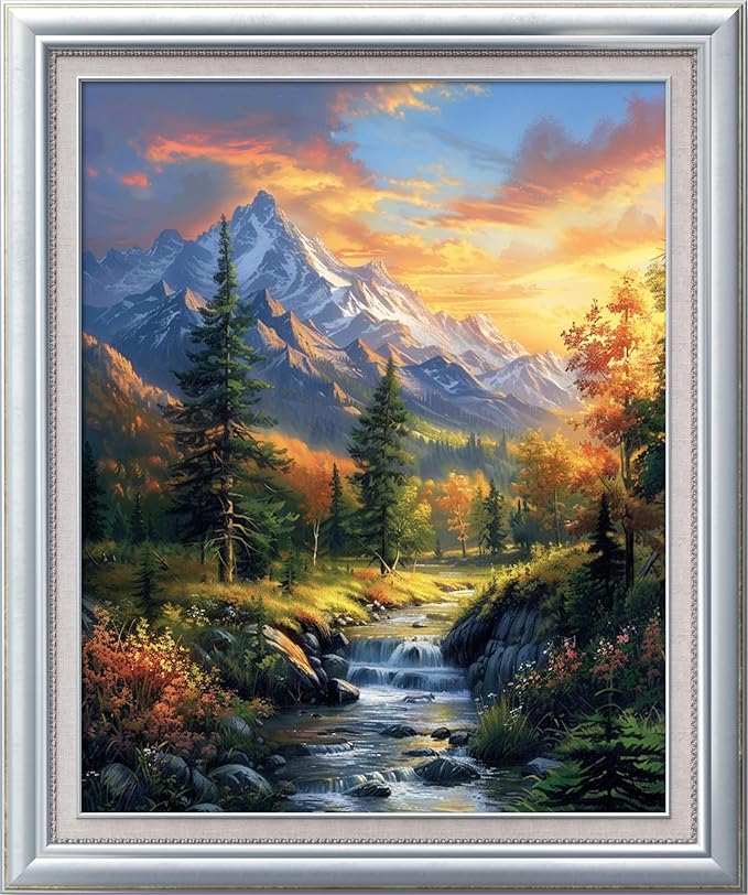leczany cross stitch stamped kits for adults beginners patterns craft kit needlepoint full range of diy embroidery kits starter 11ct 3 strands | high mountain scenery 15.8×19.7 inches