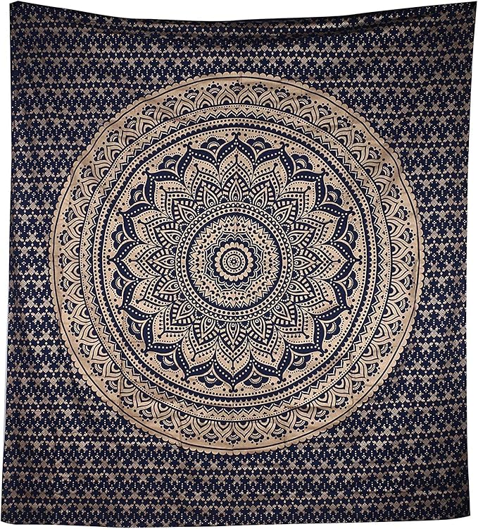 popular handicrafts tapestry wall hanging hippie ombre mandala bohemian hippy psychedelic design indian tapestries bedspread 30 x 40 inches (76 x 101 cms), blue gold