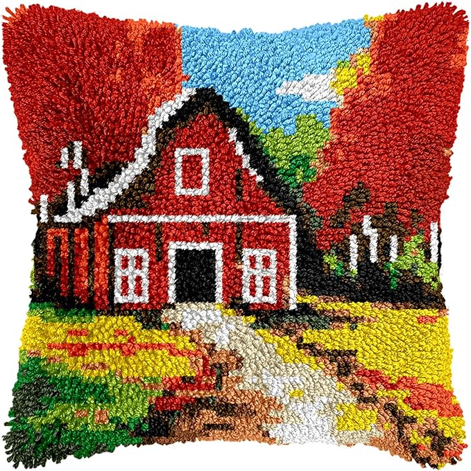 Manzapu Latch Hook Pillow Kits for Adults Beginners, 43cm*43cm Home Decor Pillow Cover Making Kit with Crochet Tool ＆ Precut Yarns and Coded Canvas Christmax Halloween Craft Gifts for Women Mom