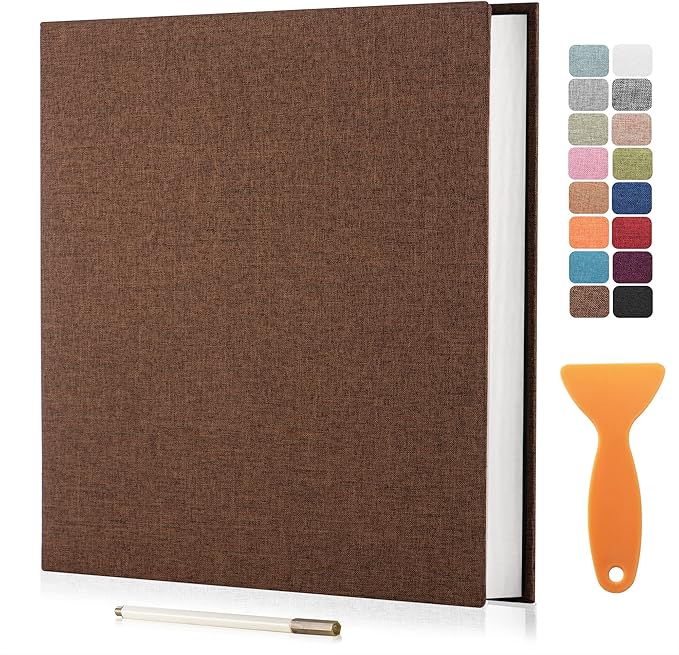 Large Photo Album Scrapbook, Holds 4x6, 8x10 Pictures, Self-Adhesive Pages for Baby, Wedding, Travel & Family Memories, Includes Metallic Pen & Scraper, DIY Memory Book for Gifts 13"x12.8" 60 Pages