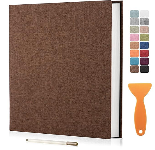 Large Photo Album Scrapbook, Holds 4x6, 8x10 Pictures, Self-Adhesive Pages for Baby, Wedding, Travel & Family Memories, Includes Metallic Pen & Scraper, DIY Memory Book for Gifts 13"x12.8" 60 Pages