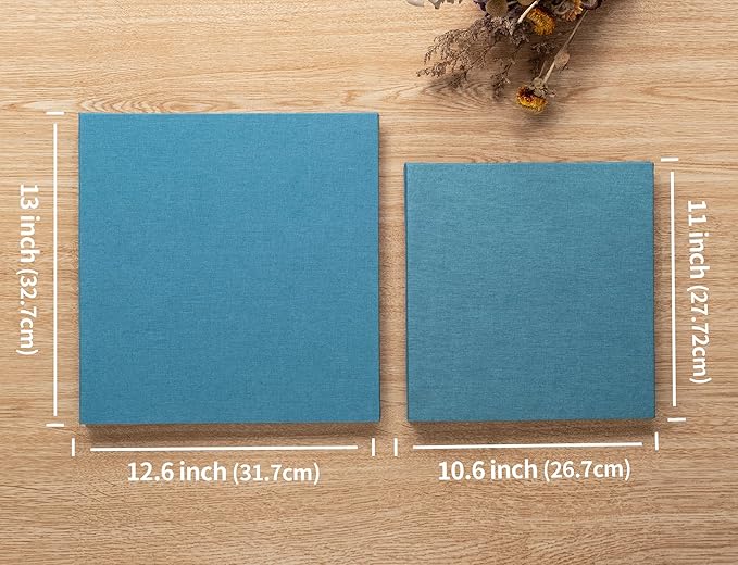 Large Photo Album Self Adhesive 4x6 8x10 10x12 13"x12.8" Magnetic Scrapbook Album 12.6"x11" Inch 60 Sticky Pages Linen Cover DIY Photo Album with A Metallic Pen and DIY Stickers(SkyBlue)
