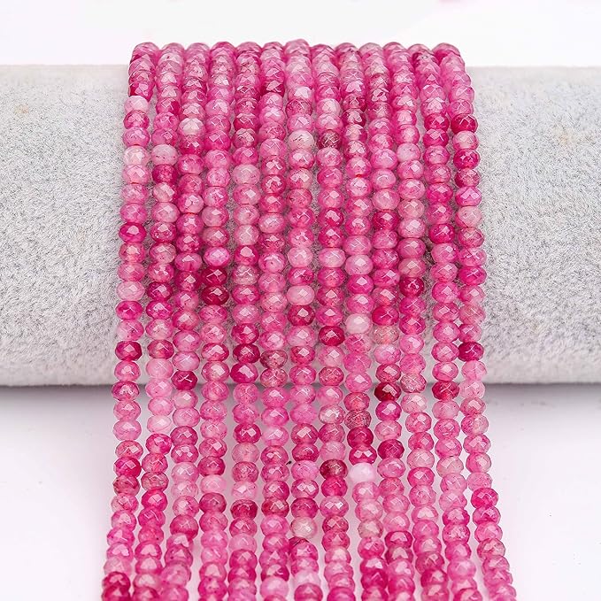 2 Strands Colored Pink Tourmaline Jade Beads for Jewerly Making, 3 * 4mm Faceted Rondelle Gemstone Crystal Beads for DIY Bracelet Necklace Crafts