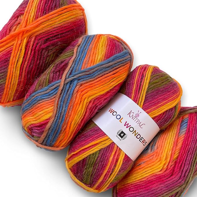 Wool Wonders Yarn for Crocheting, 4-Pack (640Yds / 400G), Free Patterns - Wool Yarn for Knitting - Aran/Heavy #4 Medium Worsted Weight - Colorful Tulips