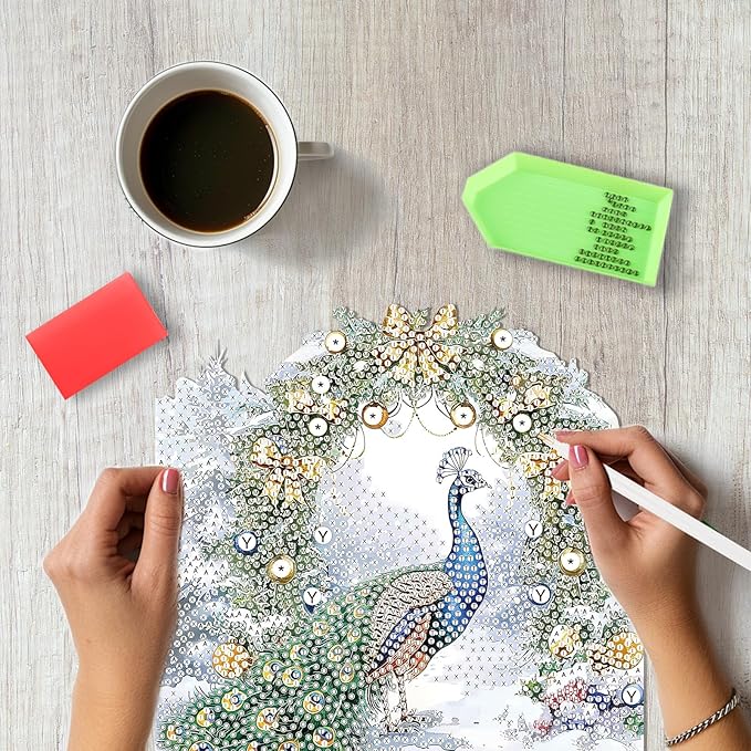 SENQAO Christmas Diamond Art Hanging Kits for Adults Kids, Peacock Diamond Art Suncatchers, 5D Special Shape Diamond Painting Pendant Window Ornament Gifts for Home Door Wall Decor