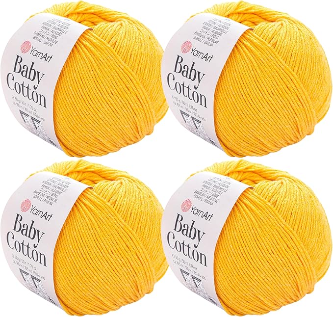 YarnArt Baby Cotton Yarn 4-Pack – Soft Knitting Yarn for Baby & Summer, 50% Cotton 50% Acrylic, 1.76 Oz Each, 180.44 Yds/Skein – Ideal for Amigurumi & Crochet Projects (432)