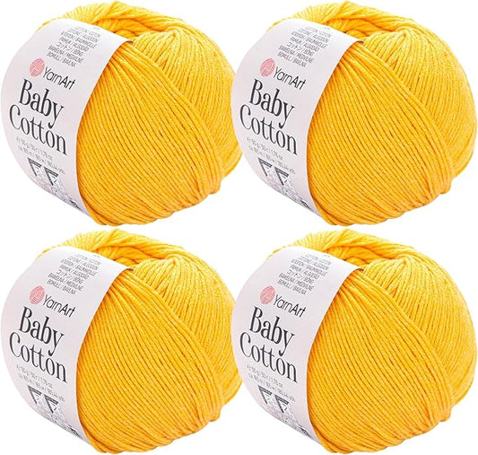 YarnArt Baby Cotton Yarn 4-Pack – Soft Knitting Yarn for Baby & Summer, 50% Cotton 50% Acrylic, 1.76 Oz Each, 180.44 Yds/Skein – Ideal for Amigurumi & Crochet Projects (432)