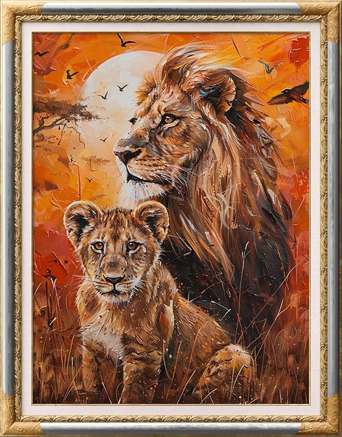leczany cross stitch stamped kits for adults beginners patterns craft kit needlepoint full range of diy embroidery kits starter 11ct 3 strands | the lion king and the young 17.7×23.6 inches