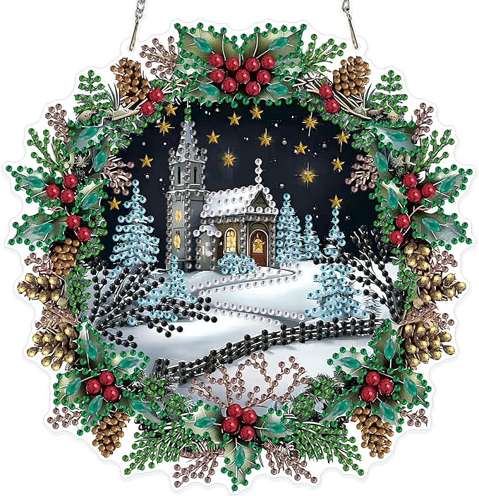 MOGTAA Christmas Diamond Art Hanging Kits for Adults Kids, Christmas Winter Diamond Art Suncatchers, 5D Special Shape Diamond Landscape Painting Window Pendant Kit for Home Garden Wall Decor