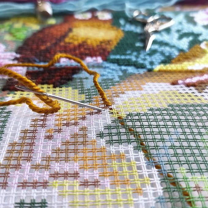 Brvsk Tapestry Needlepoint Kit for Adults and Beginners — Owl by John Henry Dearle 16″ × 16″ with Clear, Precise Printed Design on Cotton Canvas; Includes 2 Needles, Yarn, and Easy-Read Chart