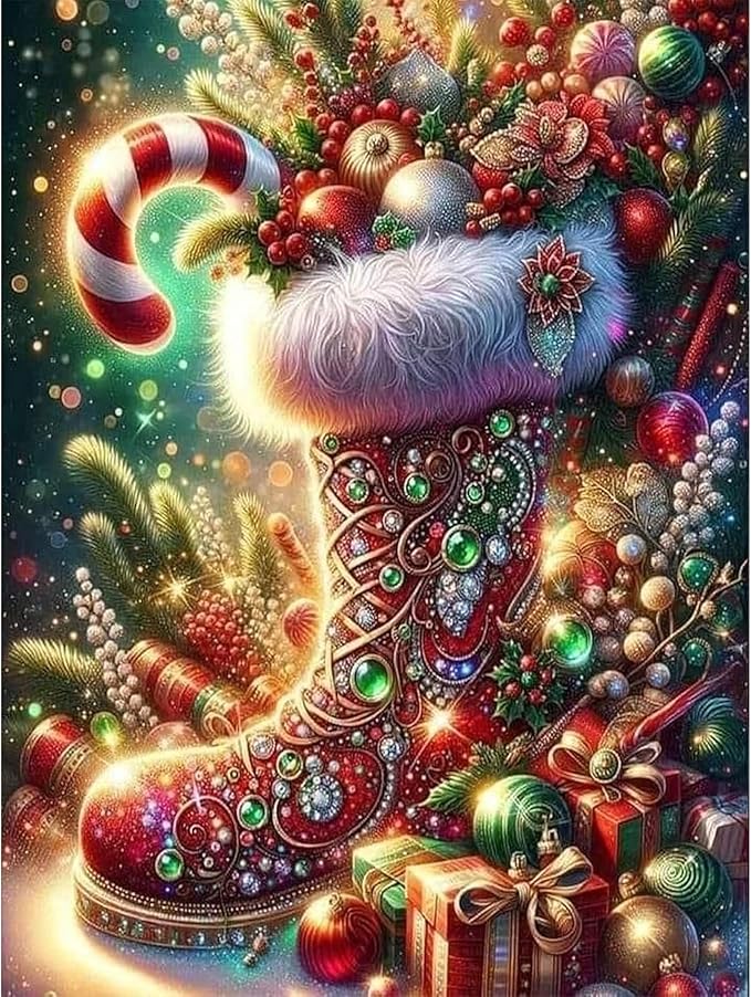 Boots Stamped Cross Stitch Kits for Adults -Christmas Embroidery Kits for Beginners Adults,11 CT Patterns Dimensions Counted Cross Stitch Kits for Adults Arts Craft 12x16 inch