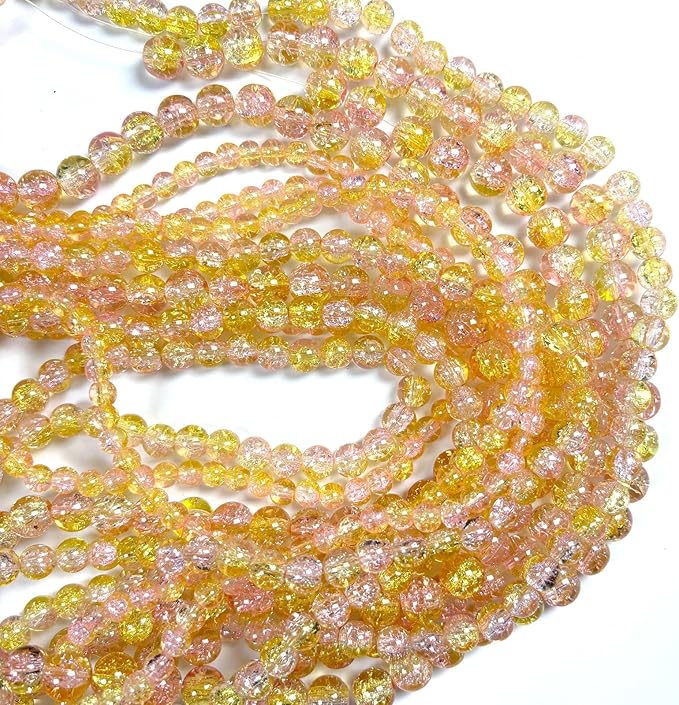 Glass Beads for Jewelry Making, 315Pcs Crackle Round 6/8/10mm Crystal Beads for Bracelet Craft Necklace Earring Making Wine Charms Wind Chimes, Aqua with Light Yellow Color