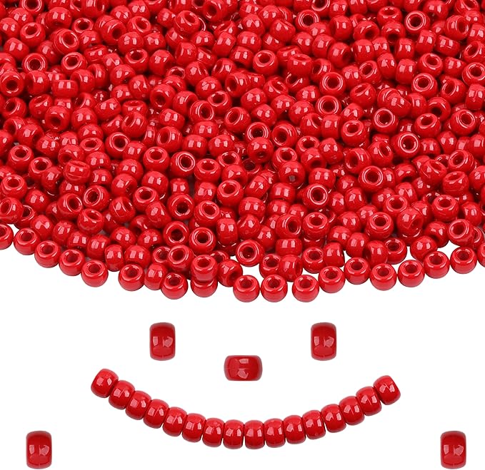 Red Pony Beads - 1000 Pcs Plastic Beads for Friendship Bracelets, Hair Braiding & Jewelry Making - 6x9mm, Large Hole