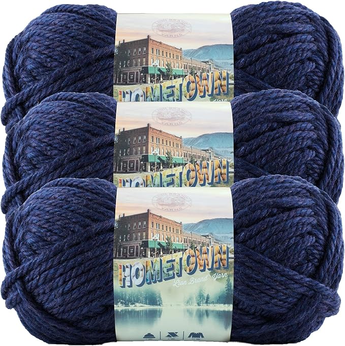 Lion Brand Yarn Hometown Yarn, Super-Bulky Yarn for Knitting, Crocheting, and Crafting, 3 Pack, San Diego Navy