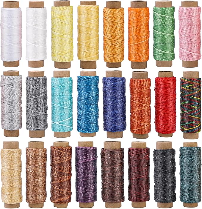 Assorted Color BUTUZE 24PCS 55Yards Leathercraft Waxed Thread-Practical Stitching Thread for Leather Craft DIY, Bookbinding, Shoe Repairing, Leather Sewing