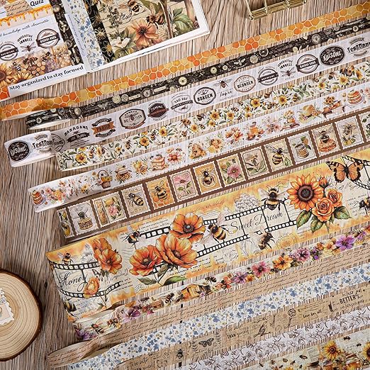 Washi Tape Set 20 Rolls - Vintage Bee Floral Butterfly Botanical Washi Tape Kit, Cute Retro Decorative Tapes for Scrapbooking Supplies,Junk Journal, Bullet Journaling, DIY Art Crafts, Gift Wrapping