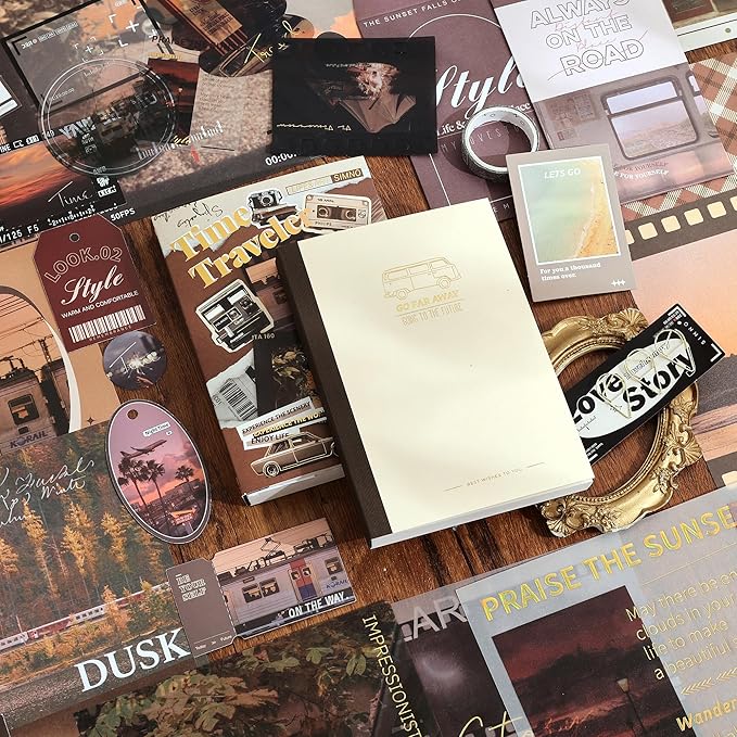 Scrapbooking Supplies Kit, Aesthetic Daily Life Travel Scrapbook Kit for Bullet Junk Journal, Stationery, A6 Grid Notebook, Flower DIY Journaling Supplies, Birthday Craft Gift Teen Girl Women