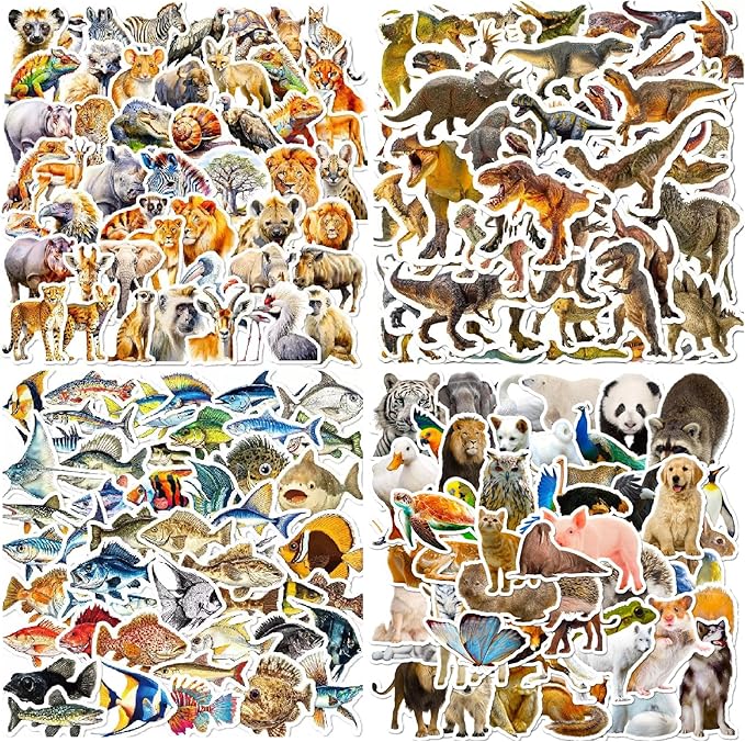 200 pcs cute animal stickers bulk for kids,girls,boys,teens adults.waterproof vinyl kawaii sticker pack for water bottle laptop, phone.teacher reward kids stickers in wild/farm/dinosaurs/fish